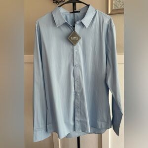 Zaful Light Blue Button Front Long Sleeve Blouse Size M NWT